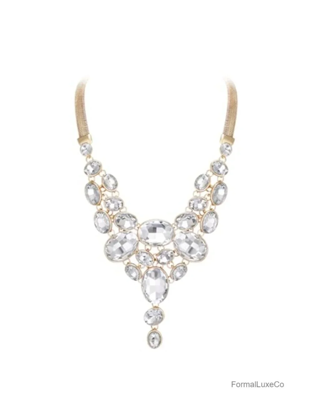Art Deco Rhinestone Crystal Statement Necklace Chunky